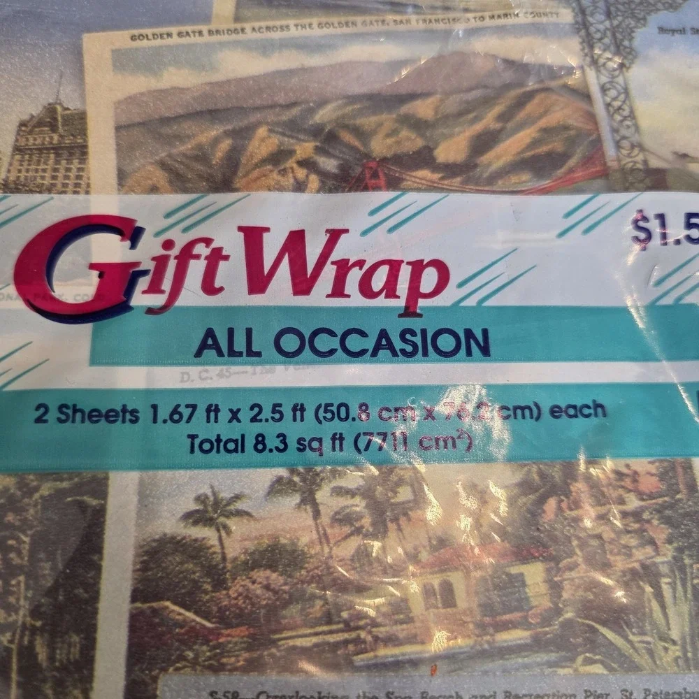 Cleo Gift Wrap All‎ Occasion Destinations NYC Florida 2 Sheets 1.67' x 2.5' 1996
